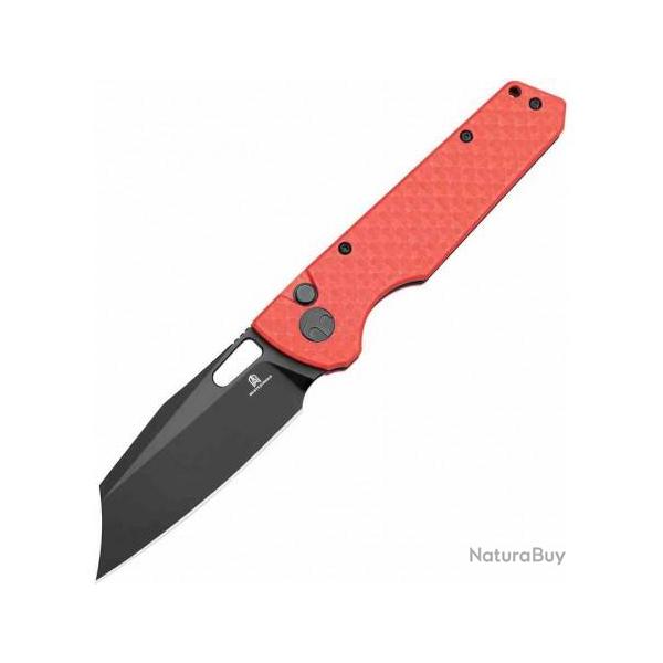 Couteau BESTECHMAN Guardian Red Lame Acier D2 Black Manche G10 Button Lock BTKMK11F