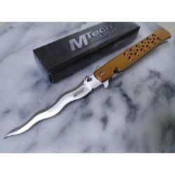 Lot de 2 Couteau Semi Automatique MTech Kriss Lame Wavy Acier 3Cr13MoV Manche Alu Or MTA2042WG