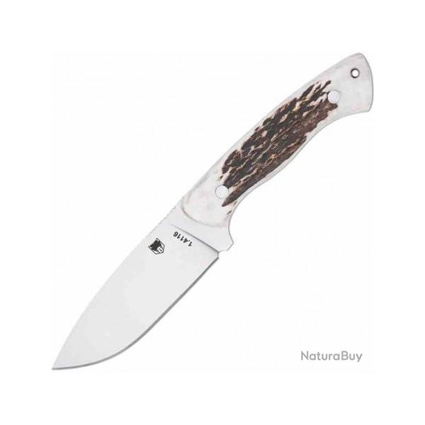 Couteau CobraTec Twin Mountain Lame Acier 1.4116 Manche Bois de Cerf Etui Cuir CBTTWMSTG4