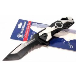 Couteau Smith&Wesson SWP17 Lame Tanto Serr Acier Inox Manche Alu Coupe-Ceinture SWP1158708