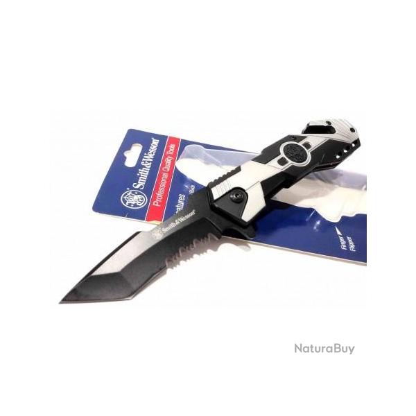 Couteau Smith&Wesson SWP17 Lame Tanto Serr Acier Inox Manche Alu Coupe-Ceinture SWP1158708