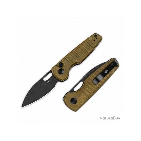 Couteau Kizer Parakeet Ultem (PEI) Lame Drop Point Acier Nitro-V Black Buttlon Lock Clip KIV2706A1