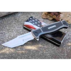 Lot de 2 Couteau USMC Marines A/O Lame Tanto Acier 3Cr13 Manche Nylon Noir/Gris USMA3005GY