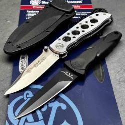 Set Couteaux Smith & Wesson Extreme Ops/HRT 1 Pliant & 1 Fixe Lame Acier 7Cr17MoV SWP1105619