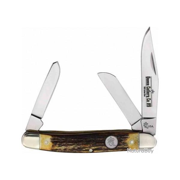 Couteau Queen Cutlery Stockman Lame Clip/Sheepsfoot/Spey Acier 1095 Manche Cerf USA QGSH47
