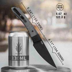 Couteau Kizer Momo Black Manche Micarta Lame Acier Nitro-V BLK Liner Lock Clip IKBS KIV4663A1