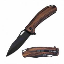Couteau Elk Ridge A/O Dark Brown Lame Acier 3Cr13 Manche Bois Linerlock Clip ERA2002DB