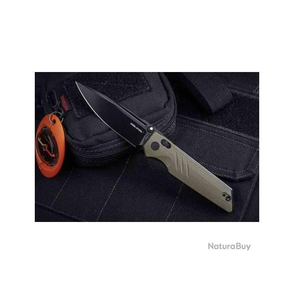 Couteau Real Steel Sacra Pro OD Green Lame Acier K110 Manche G10 IKBS Clip Crossbar Lock RS7714GB