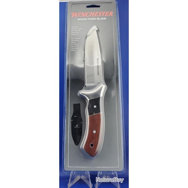 Couteau de Chasse Bushcraft Winchester Lame Acier 420 Manche Bois Etui Nylon G41790