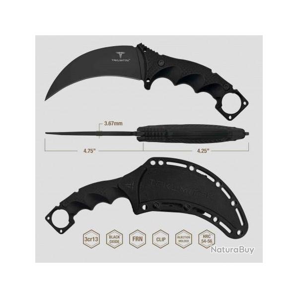 Couteau Karambit Takumitak Midnight Lame Acier 3Cr13 Manche & Etui FRN TKF307