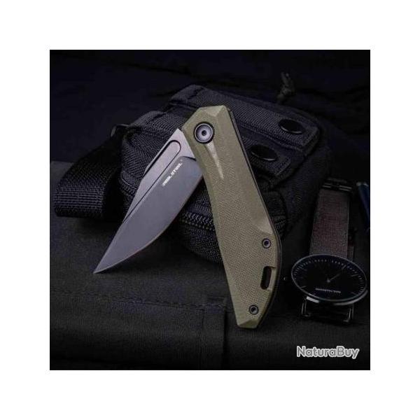 Couteau Real Steel Ventus Od Green Manche G10 Lame Acier D2 Black Slip Joint Clip RS7051BG