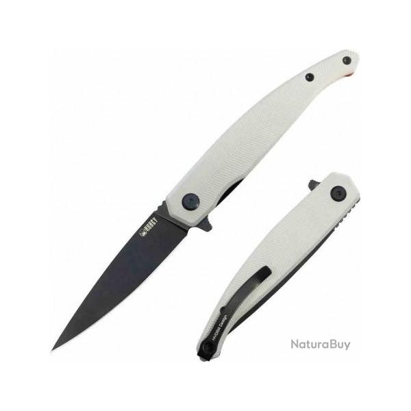 Couteau Kubey MOS Hydra White Manche G-10 Lame Acier 14C28N Blk IKBS Linerlock Clip KUB361B