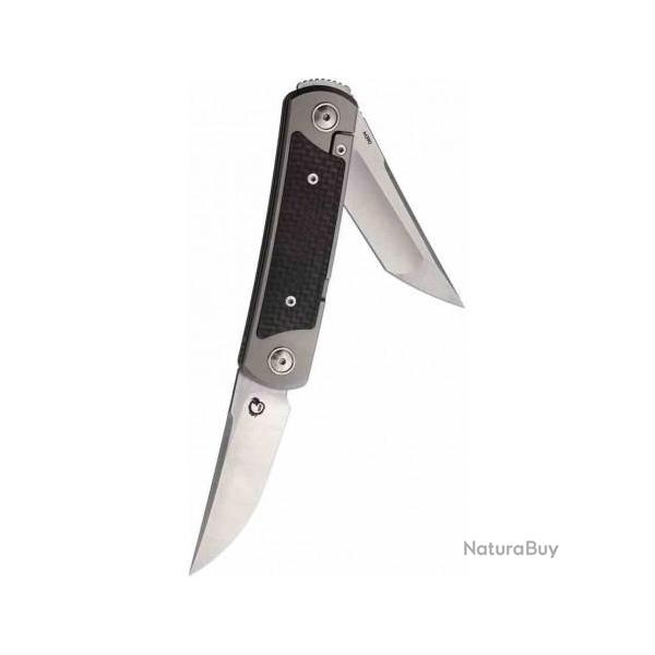 Couteau Yan Knives EMW Manche Titane/Fibre de Carbone 2 Lames Acier M390 Framelock YKEMWCF