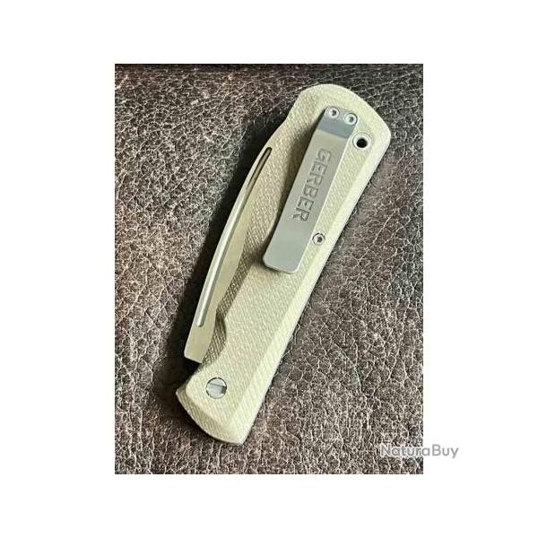 Couteau Gerber Mansfield Swayback Natural Lame Acier D2 Drop Point Manche Micarta Slip Joint G1907