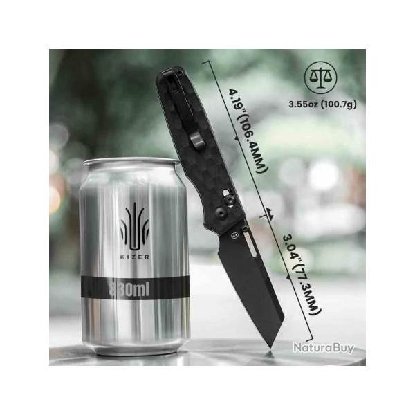 Couteau Kizer Task Black Manche G10 Lame Acier 154CM Black Clutch Lock Clip KIV3641C2
