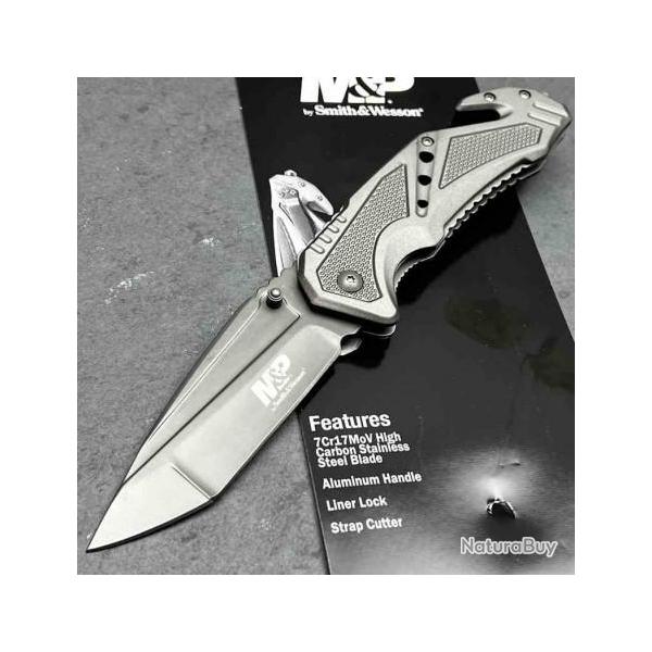Couteau Smith&Wesson Military & Police Lame Tanto Acier 7Cr17Mov Manche Alu Brise Vitres SWMP11GCP