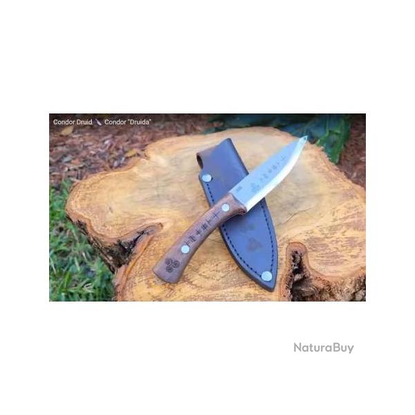 Couteau Condor Druid Scandi Lame Acier Carbone 1095 Manche Noyer Etui Cuir Made Salvador CTK397445HC