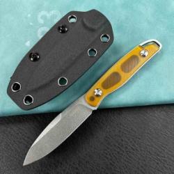 Couteau Kubey Dust Devil Yellow Manche Ultem Lame Acier 14C28N Beadblast Etui Kydex KUB357C
