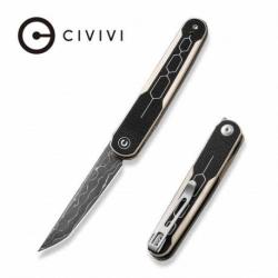 Couteau CIVIVI KwaiQ Ivory/Black Manche G10 Lame Tanto Acier Damas IKBS Liner Lock Clip CIVC23015DS1
