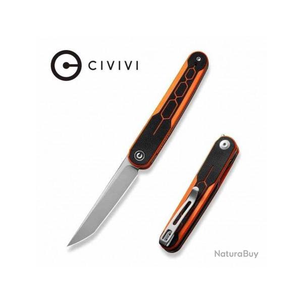 Couteau CIVIVI KwaiQ Orange/Black Manche G10 Lame Tanto Acier Nitro-V Satin IKBS Liner CIVC230152
