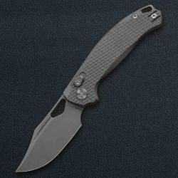Couteau Kunwu Django Manche Titane Lame Acier Elmax Stonewash IKBS Button Lock Clip KUNX707T1S