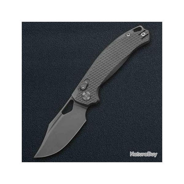 Couteau Kunwu Django Manche Titane Lame Acier Elmax Stonewash IKBS Button Lock Clip KUNX707T1S