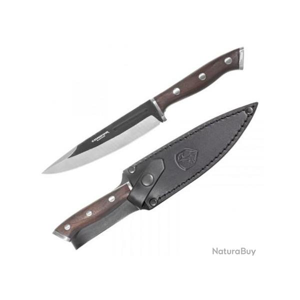 Couteau Condor Patagon Lame Acier 420HC Drop Point Manche Noyer Etui Cuir Made El CTK12259SS