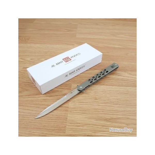 Couteau Al Mar Quicksteel Ultralight Lame Acier D2 Satin Talon Manche Acier Framelock Clip AMK4052