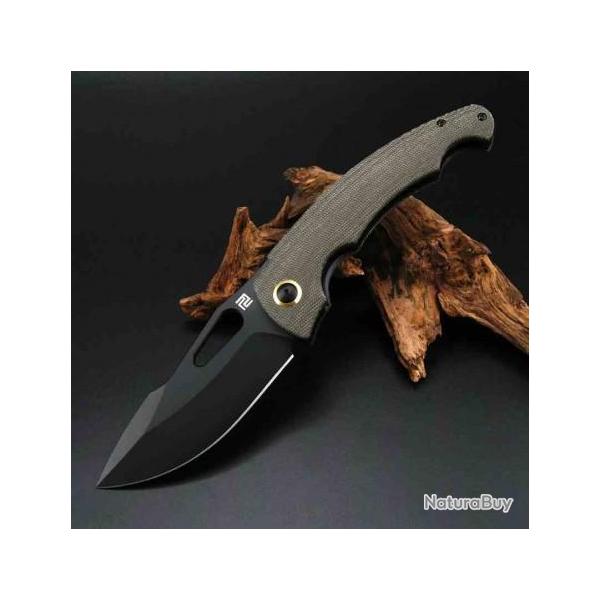 Couteau Artisan Xcellerator OD Green Lame Acier AR-RPM9 Black Manche Micarta IKBS Clip ATZ1860PBODG