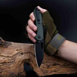 Couteau CJRB Pyrite Wharncliffe Od Green Lame Acier AR-RPM9 Black Manche Micarta Button J1925ABMGN