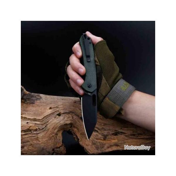Couteau CJRB Pyrite Wharncliffe Od Green Lame Acier AR-RPM9 Black Manche Micarta Button J1925ABMGN