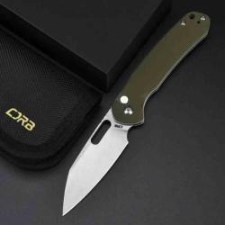 Couteau CJRB Pyrite Wharncliffe Od Green Lame Acier AR-RPM9 SW Manche G10 Button Lock IKBS J1925AGN