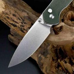 Couteau CJRB Large Pyrite Od Green Lame Acier AR-RPM9 Manche Micarta IKBS Button Lock J1925LODG