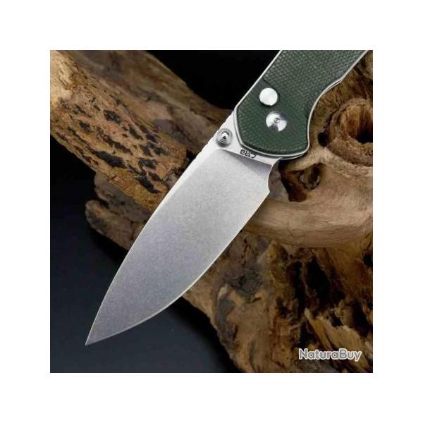 Couteau CJRB Large Pyrite Od Green Lame Acier AR-RPM9 Manche Micarta IKBS Button Lock J1925LODG