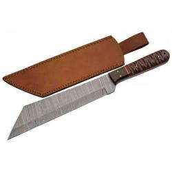 Couteau Damas Viking Seax Lame 256 Couches Manche Bois Red Etui Cuir DM1368RD