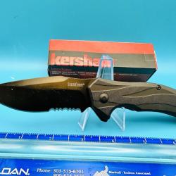 Couteau Kershaw Lateral A/O Lame Acier 8Cr13MoV Serr Manche GRN Linerlock Clip KS1645BLKST