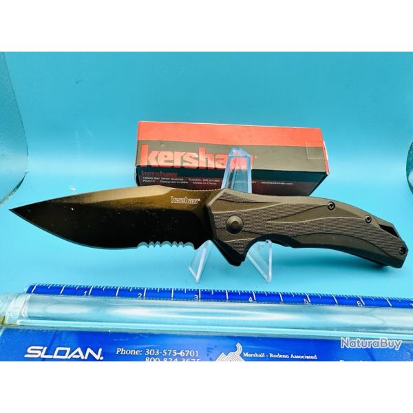 Couteau Kershaw Lateral A/O Lame Acier 8Cr13MoV Serr Manche GRN Linerlock Clip KS1645BLKST