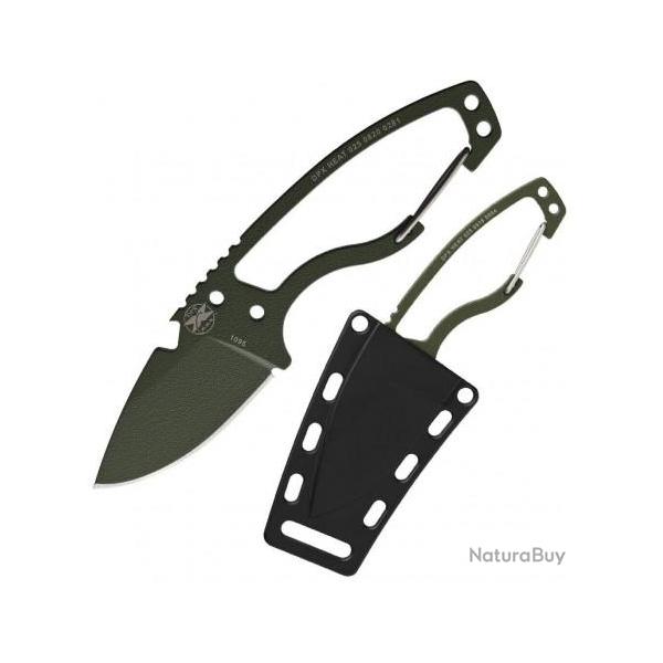 Couteau DPx Gear HEAT Hiker Green Lame Acier Carbone 1095 Manche Mousqueton Etui Kydex USA DPXHTX025