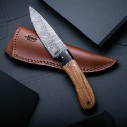 Couteau BuckNBear Utility Hunter Lame Acier Damas 256 Couches Manche Bois Etui Cuir BNB142107