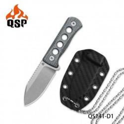 Couteau de Cou QSP Canary Denim Blue Lame Acier 14C28N Manche Micarta Etui Kydex QS141D1