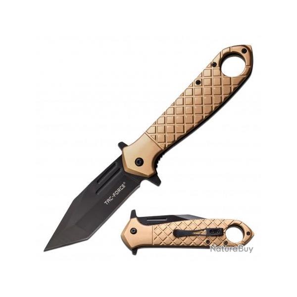 Couteau Tac Force Tactical Urban Tan A/O Lame Tanto Acier 3Cr13 Manche Aluminium Linerlock TF1042TN