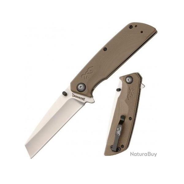 Couteau Browning Plateau A/O Lame Acier D2 Manche Tan G10 Linerlock Clip BR0469