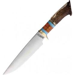 Couteau de Chasse Marbles Bowie Crown Stag Lame Acier Inox Manche Bois de Cerf Etui Cuir MR489