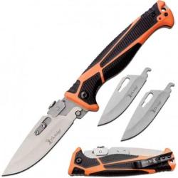 Couteau Elk RIdge Trek Orange 3 Lames Acier 5C15MoV Manche Synth&eacute;tique Orange Linerlock ERTKFDR002