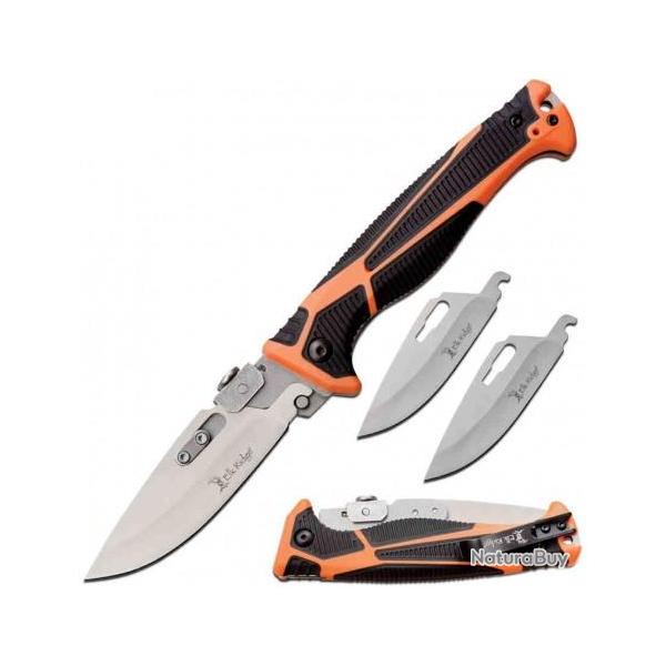 Couteau Elk RIdge Trek Orange 3 Lames Acier 5C15MoV Manche Synth�tique Orange Linerlock ERTKFDR002