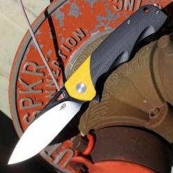 Couteau Bestech Airstream Black/Yellow Manche G10 Lame D2 Drop Point IKBS Linerlock Clip BTKG47A