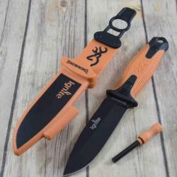Couteau de Survie Browning Ignite 2 Orange Lame Acier 7Cr17MoV Manche Polym&egrave;re Etui Polym&egrave;re BR0334