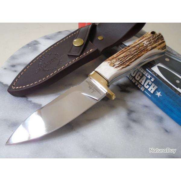 Couteau Hibben Chugach Hunter Lame Acier 1.4116 Manche Bois de Cerf Etui Cuir GH5084GS