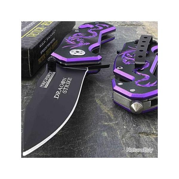 Couteau Tac Force Dragon Strike Rescue A/O Lame Acier Inox Manche Alu Purple Clip TF686BP