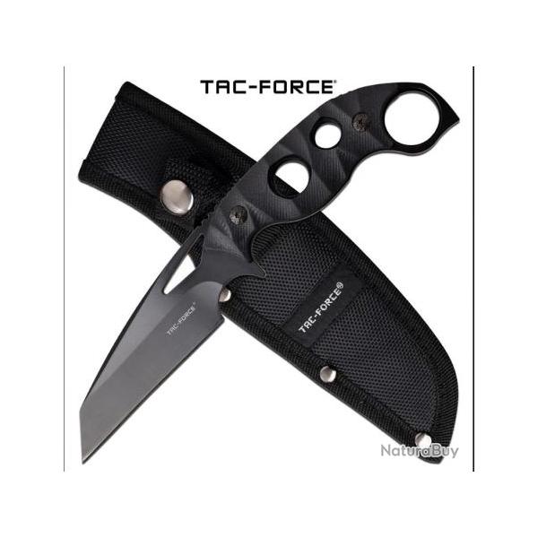 Couteau Tactical Lame Acier 3Cr13 Manche G10 Etui Nylon Tac Force TFFIX010BK